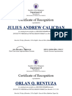 Certificate of Recognition: Julius Andrew Calicdan