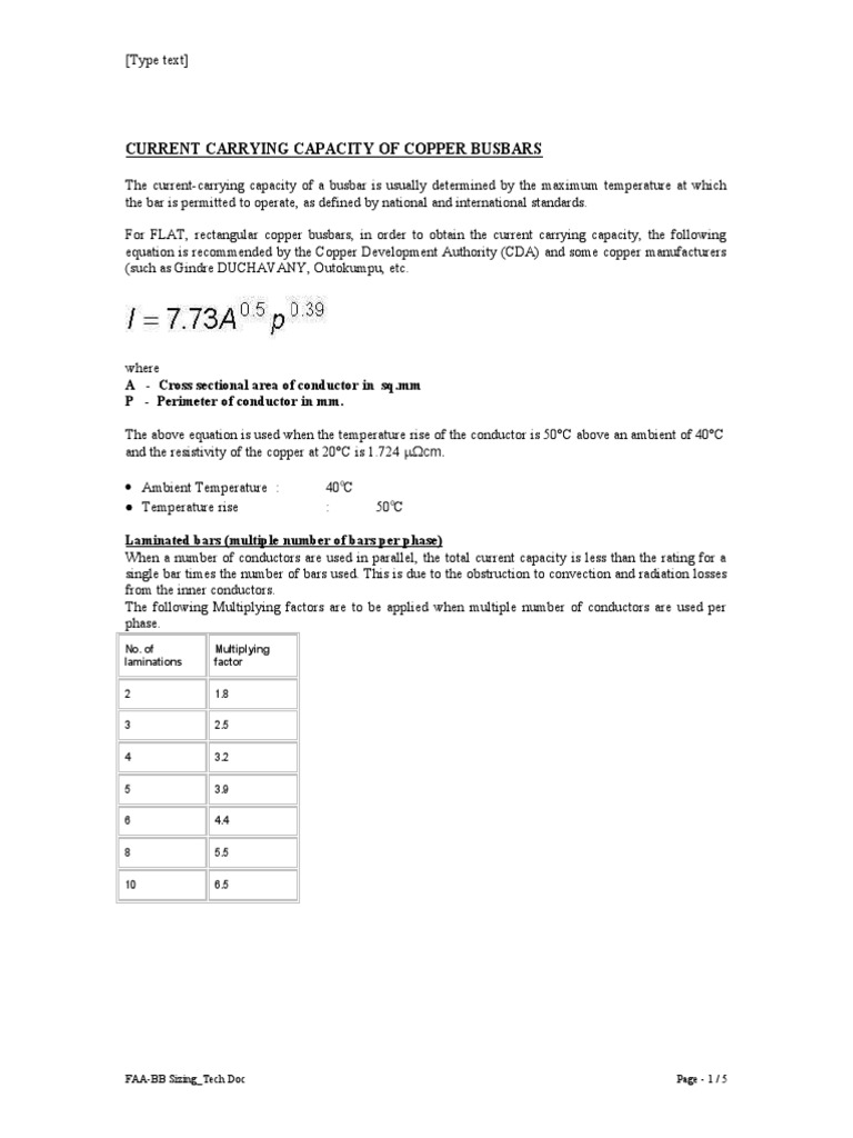 Copper Busbar Sizing Calculation Download Free PDF Electrical