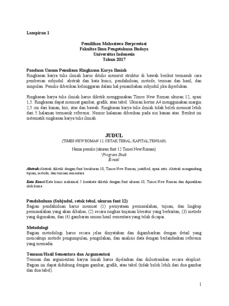Lampiran 1 Format Ringkasan Karya Ilmiah Pdf