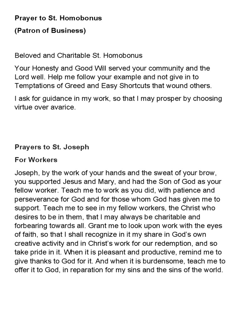 Prayer To St. Homobonus (Patron of Business) PDF