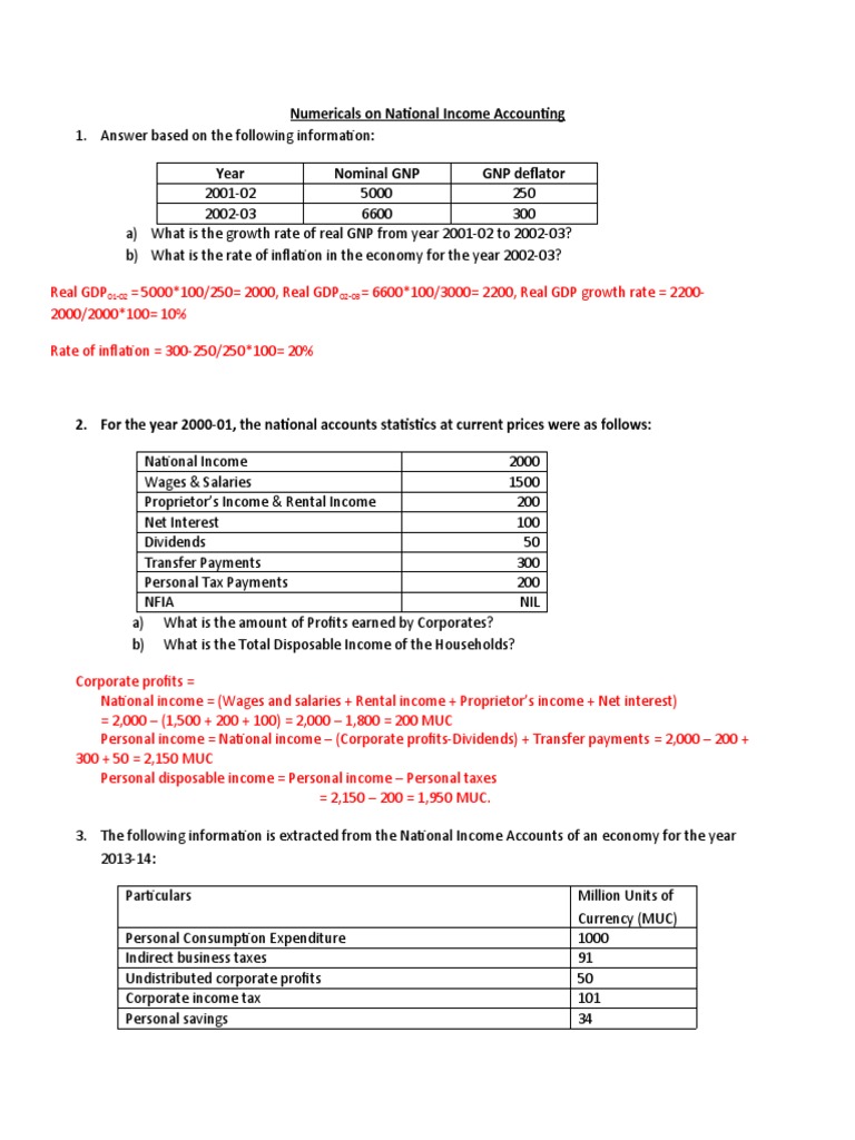 National Income Accounting Calculations | PDF | Measures Of National ...