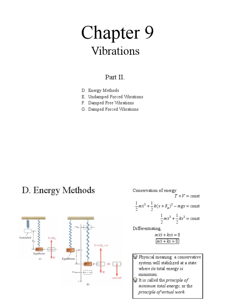 Vibrations D. Energy Methods E. Undamped Forced Vibrations F. Damped
