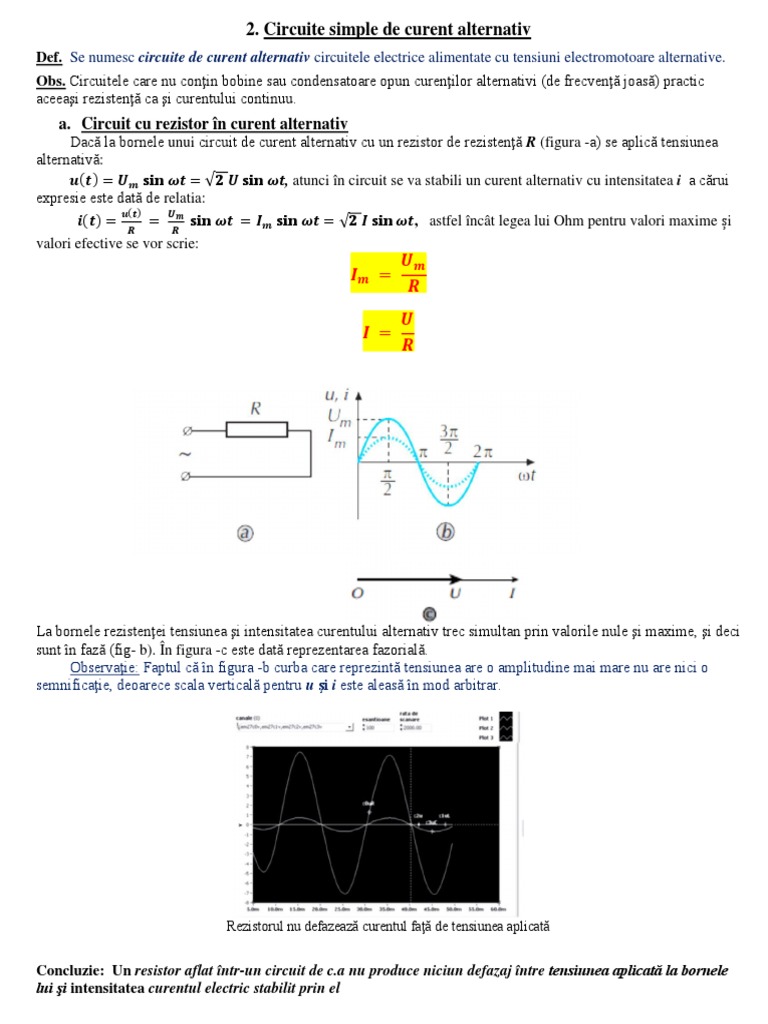 Circuite Simple de Curent Alternativ - Circuit Cu R În C.A | PDF