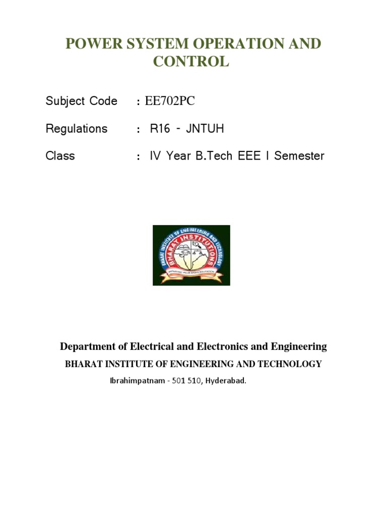 Power System Operation and Control | PDF | Ac Power | Engineering