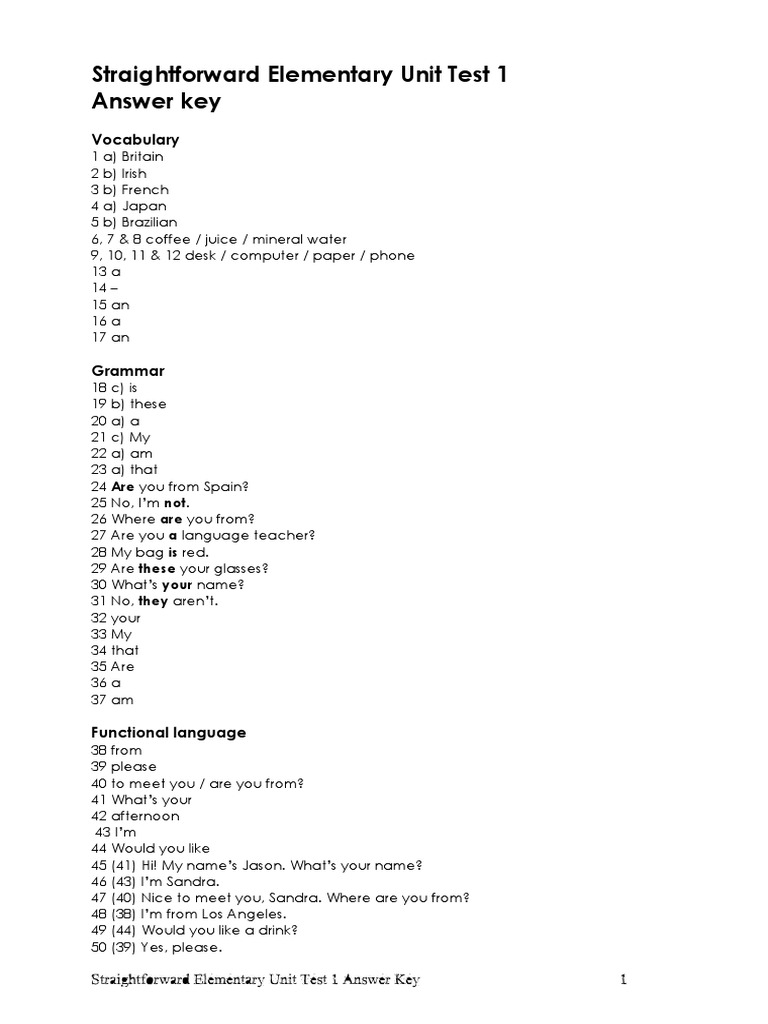Unit Test 1 Key A1 PDF | PDF | Language Arts & Discipline | Foreign ...