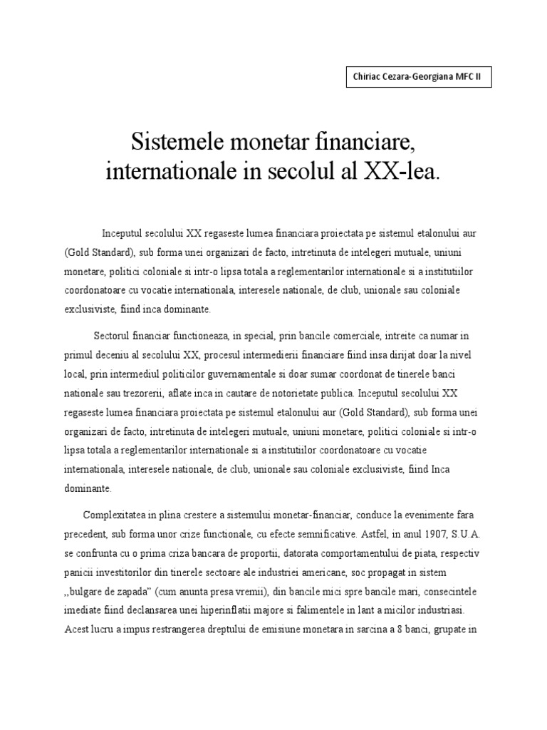 Sistemele Monetar Financiare, Internationale in Secolul Al XX-lea | PDF