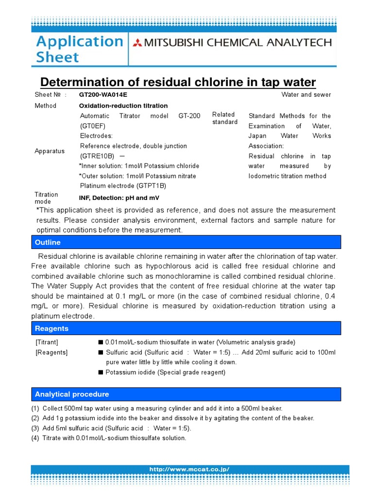 Determination of Residual Chlorine in Tap Water GT200WA014E Oxidation