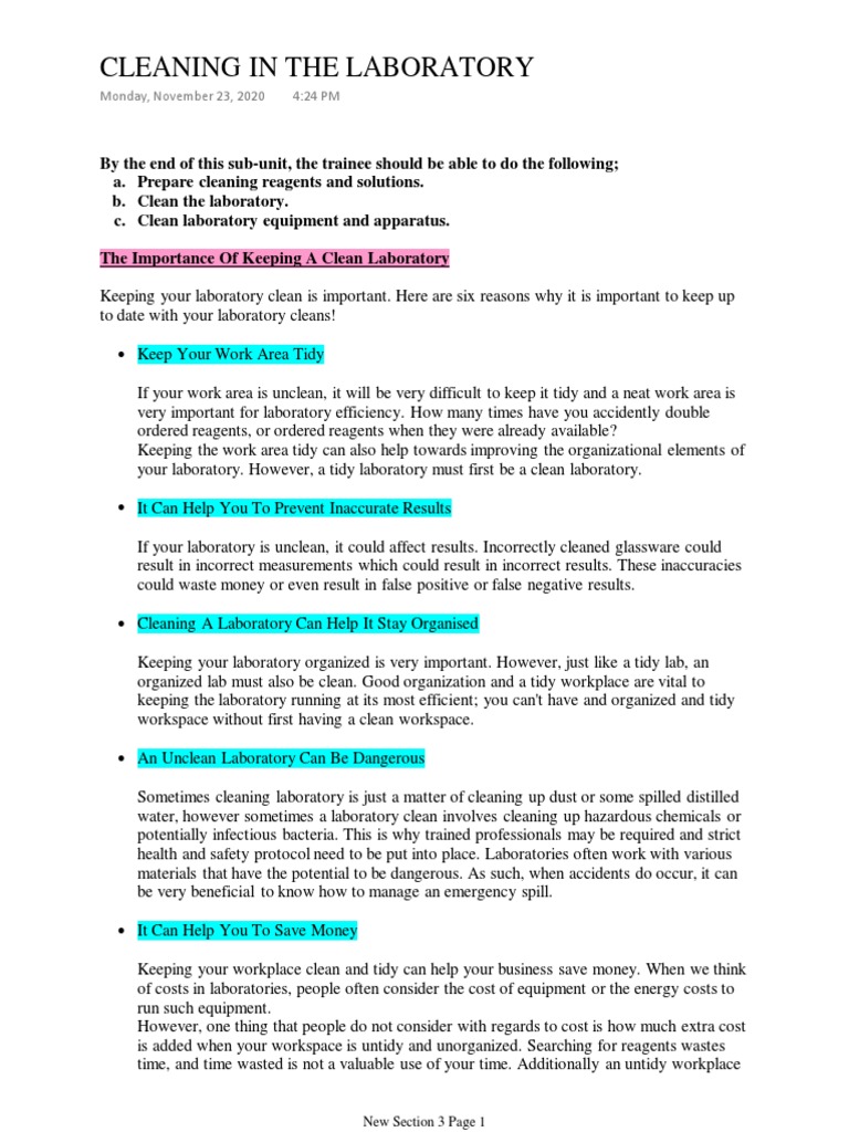 Cleaning in The Lab | PDF