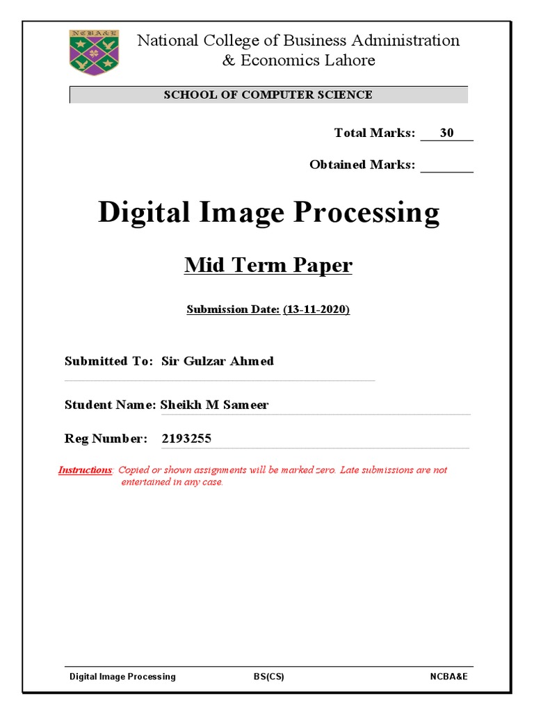 Digital Image Processing: Mid Term Paper | PDF | Image Processing ...