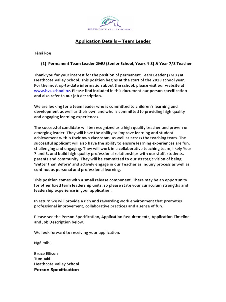 Permanent Team Leader Application Guide | PDF | Teachers | Leadership