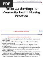 Roles Settings Practice: Community Health Nursing