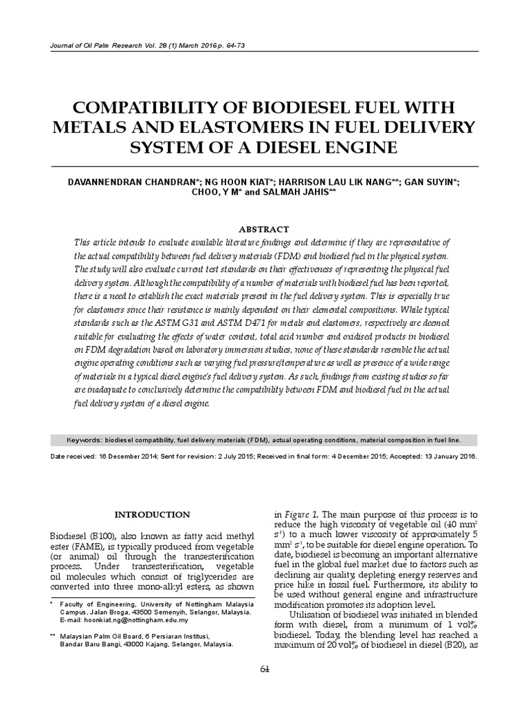 Compatibility of Biodiesel Fuel With Met PDF Biodiesel Diesel Fuel