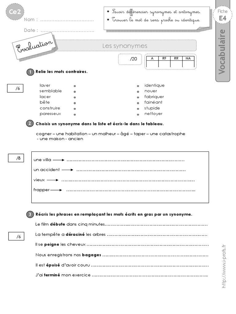 Evaluation Pluriel Des Noms Ce2 Pdf Ce2 Evaluation Synonymes | PDF | Lexical semantics | Lexicologie