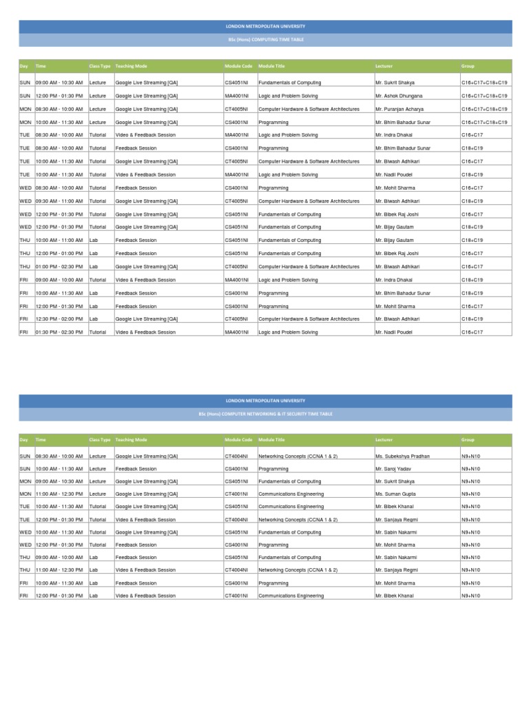 LMU BSc Computing Timetable | PDF | Streaming Media | Computer Engineering