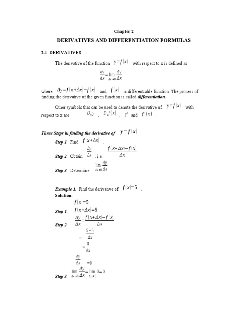 Derivatives and Differentiation Formulas: T Lim | PDF | Derivative ...