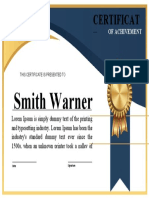 Certificate of Achievement for Smith Warner