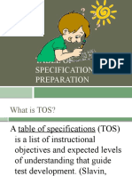 Table of Specifications (Tos) Preparation