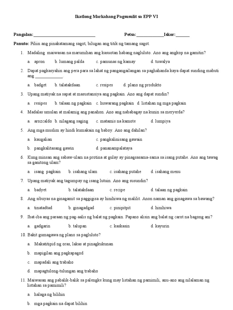 3rd Periodical Test For Grade 4 5 6 | PDF