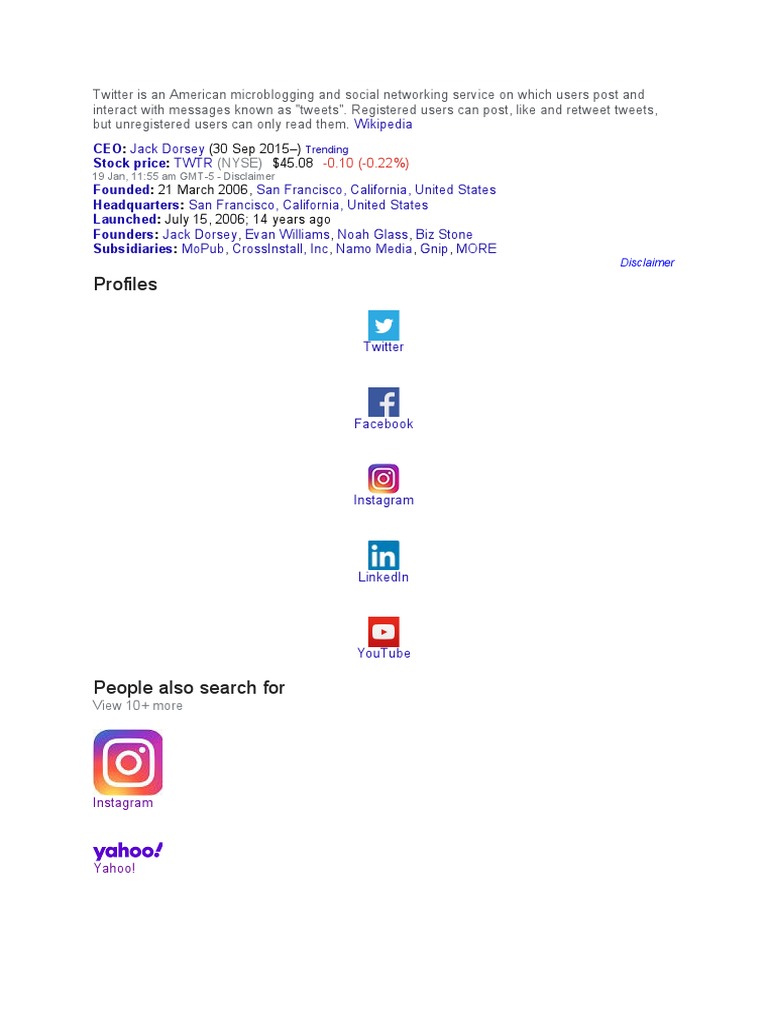 Twitter Overview for Investors | PDF | Microblogging | Linked In