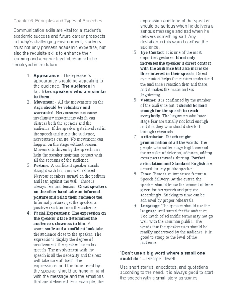 Chapter 6: Principles and Types of Speeches | PDF | Nonverbal ...