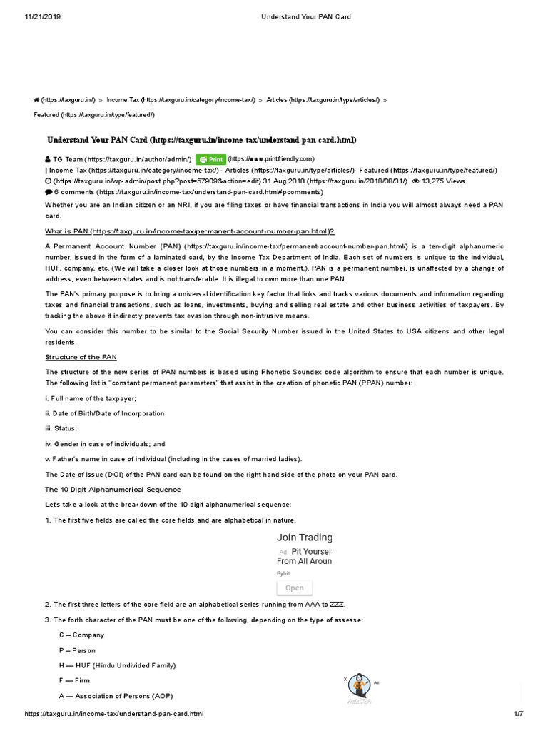 Understand Your PAN Card | PDF | Payments | Government Finances