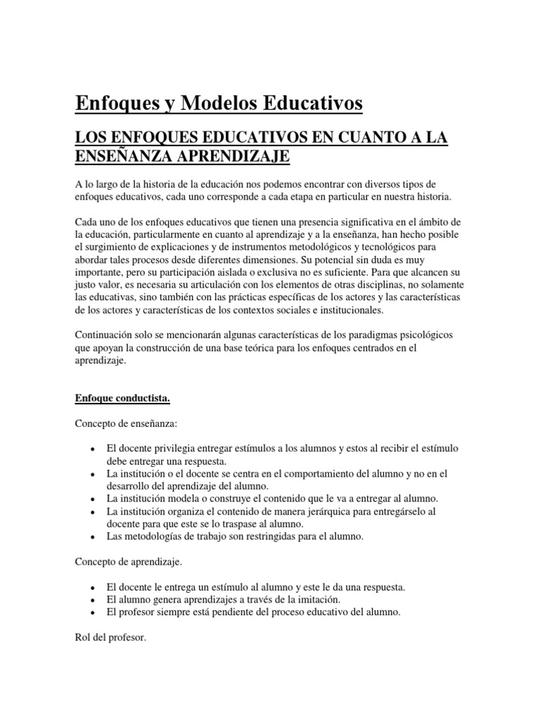 Enfoques y Modelos Educativos Clave | PDF
