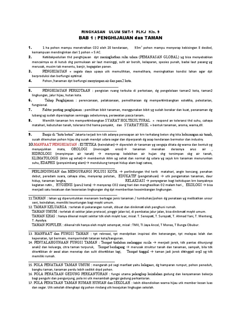 Ringkasan Ulum Plkj Kls 9