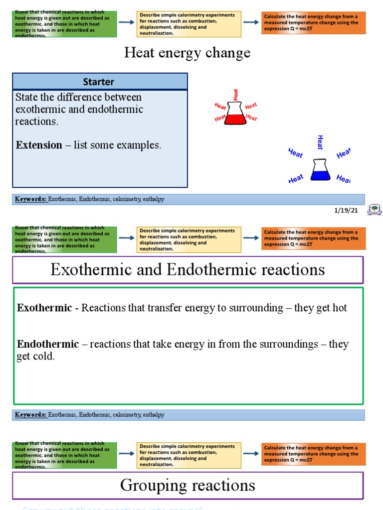 L1 Endo and Exothermic Reactions PDF Enthalpy Heat