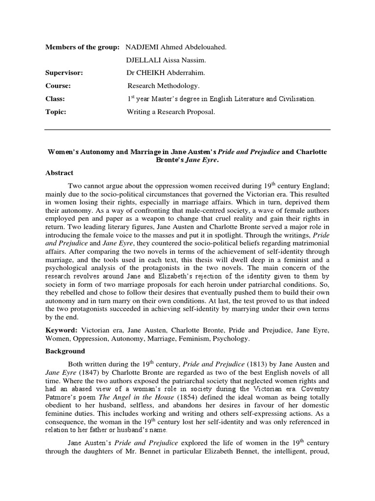 Women's Autonomy in Jane Austen and Charlotte Bronte PDF Pride And