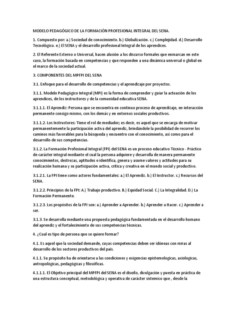 Modelo Pedagógico de La Formación Profesional Integral Del Sena | PDF ...