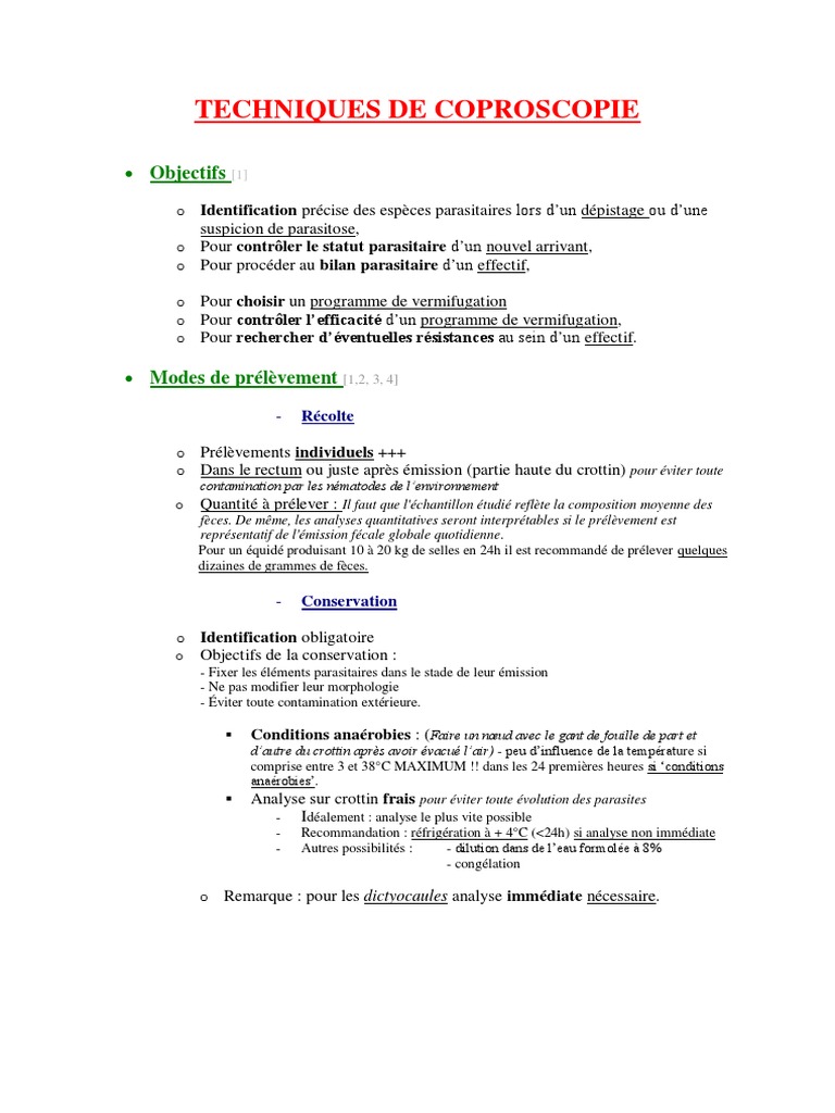 Techniques de Coproscopie en Parasitologie | PDF | Matière fécale | Zinc