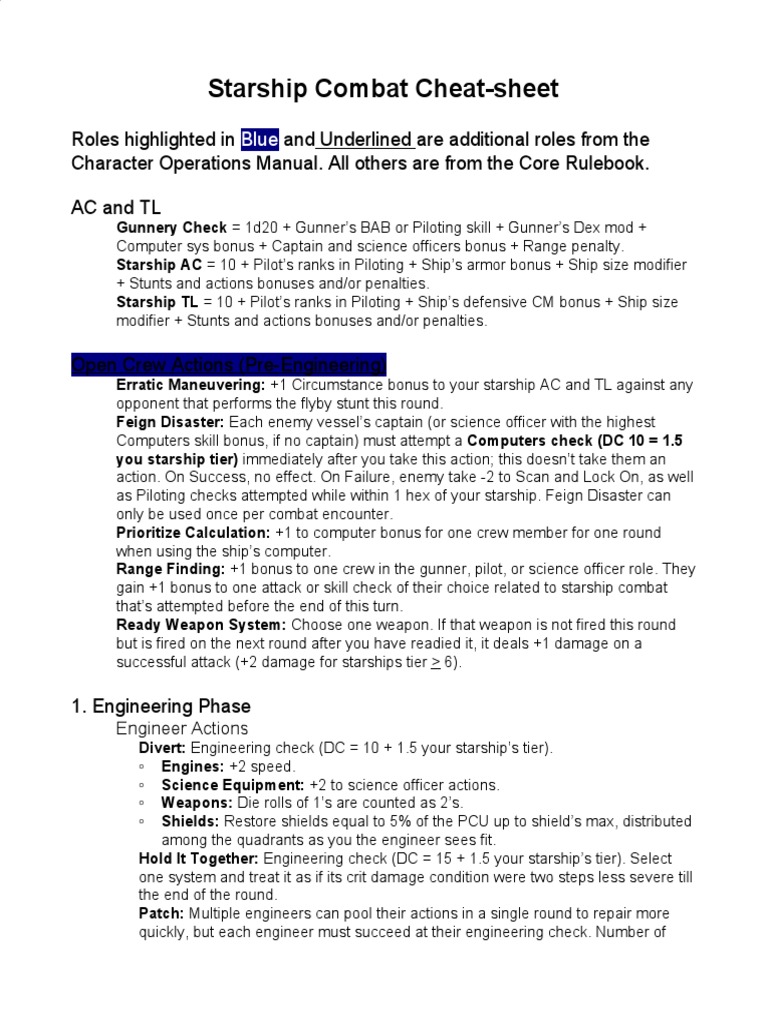 Starship Combat Cheatsheet (Updated) | PDF | Naval Artillery | Artillery