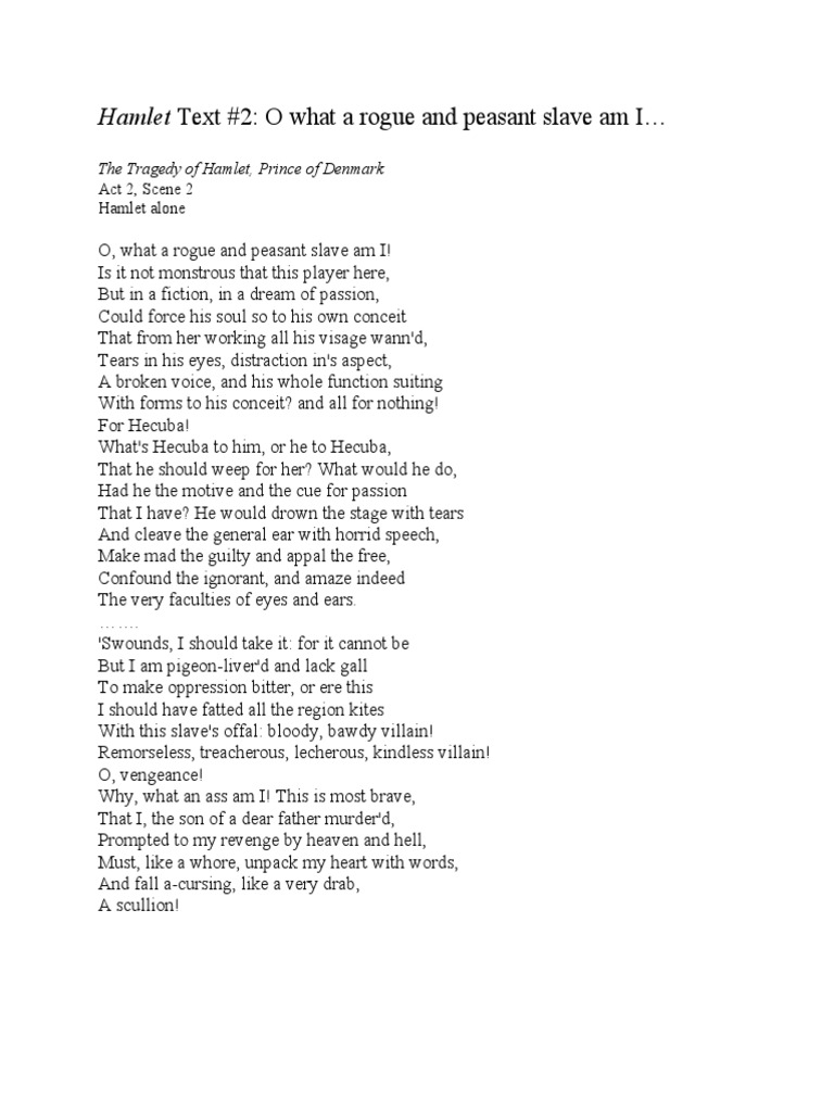 Hamlet Text 2 O What A Rogue and Peasant Slave Am I The Tragedy of