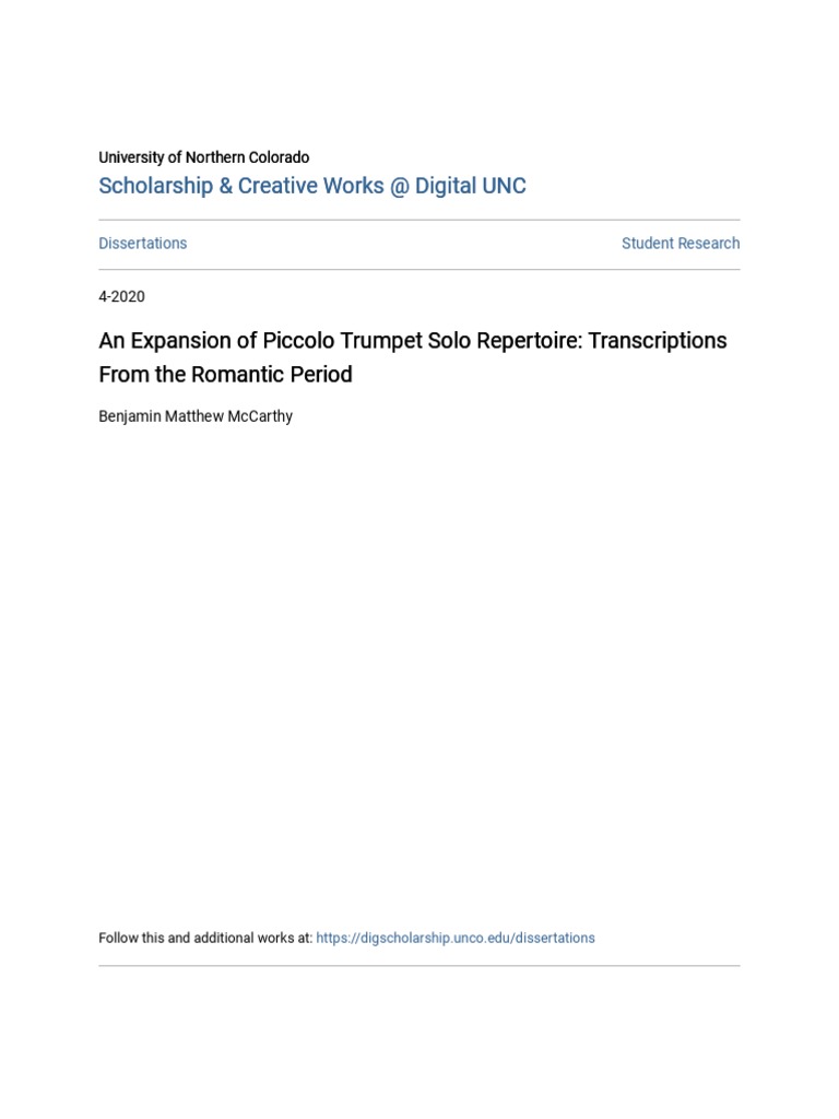 An Expansion of Piccolo Trumpet Solo Repertoire PDF Trumpet Composers