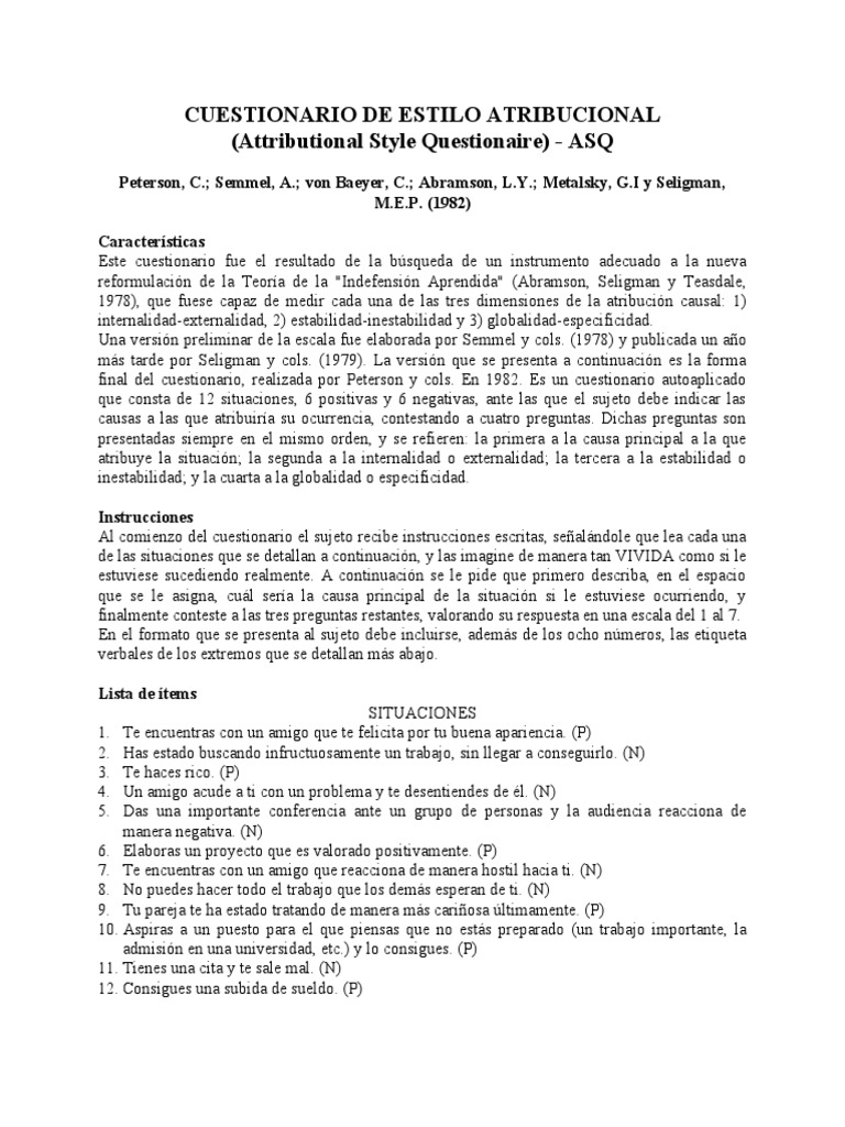 8.cuestionario de Estilo Atribucional | Descargar gratis PDF ...