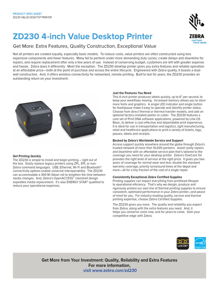 zebra zd230 specs