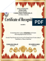 Certificate of Recognition: Division of Bohol St. Isidore Academy of Trinidad Bohol, Inc