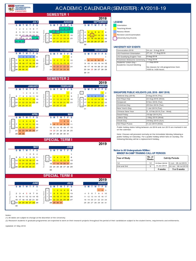 NTU Academic Calendar (Semester) AY201819 PDF PDF Academic Term