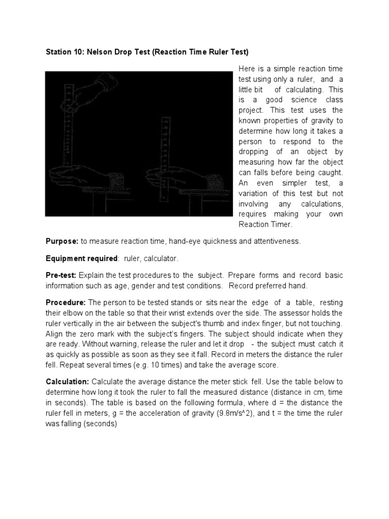Nelson Drop Test for Reaction Time | PDF | Distance | Mental Chronometry