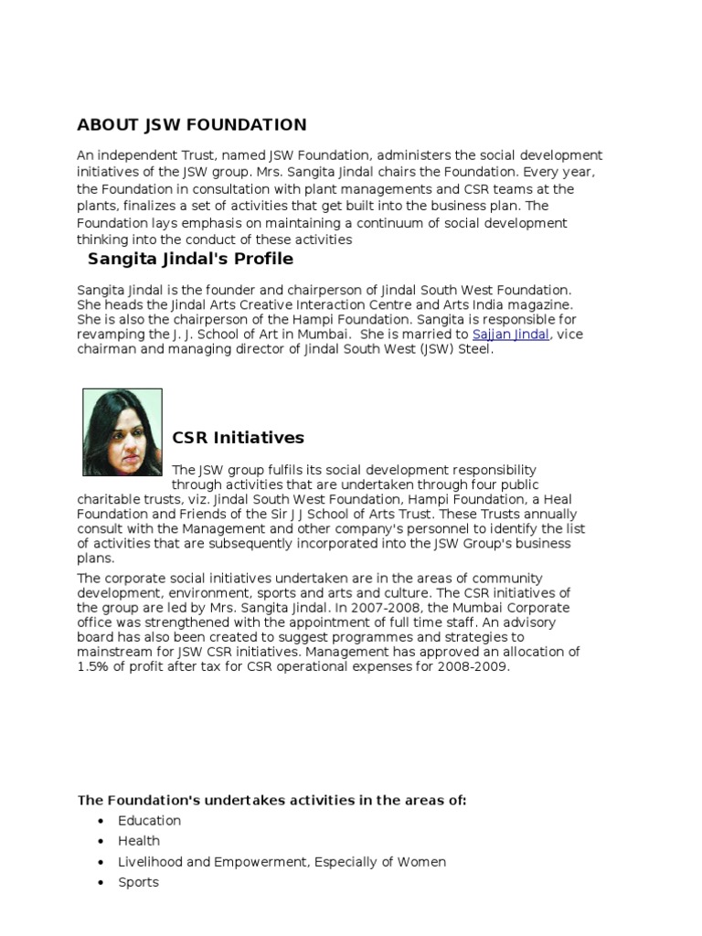 JSW Foundation: Social Development Initiatives | PDF | Empowerment ...