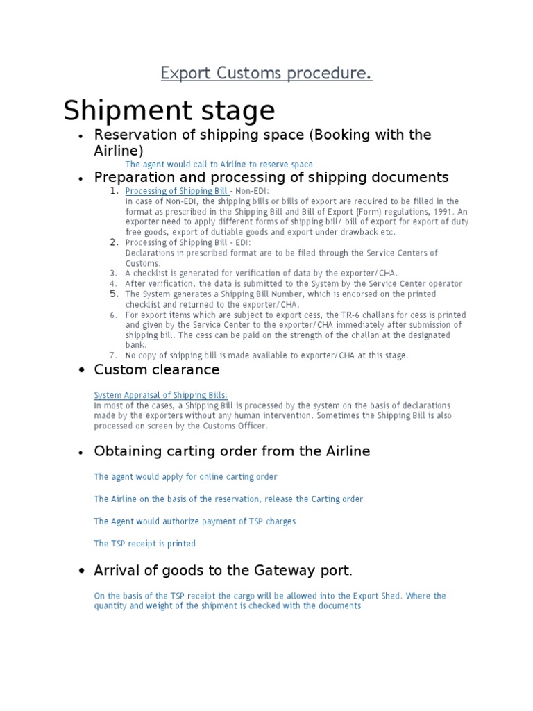 Export Customs Clearance Process | PDF | Customs | Receipt