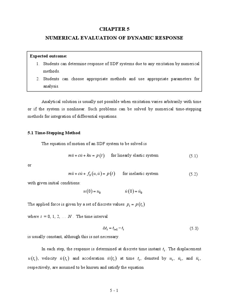 Numerical Evaluation of Dynamic Response: Expected Outcome | PDF ...
