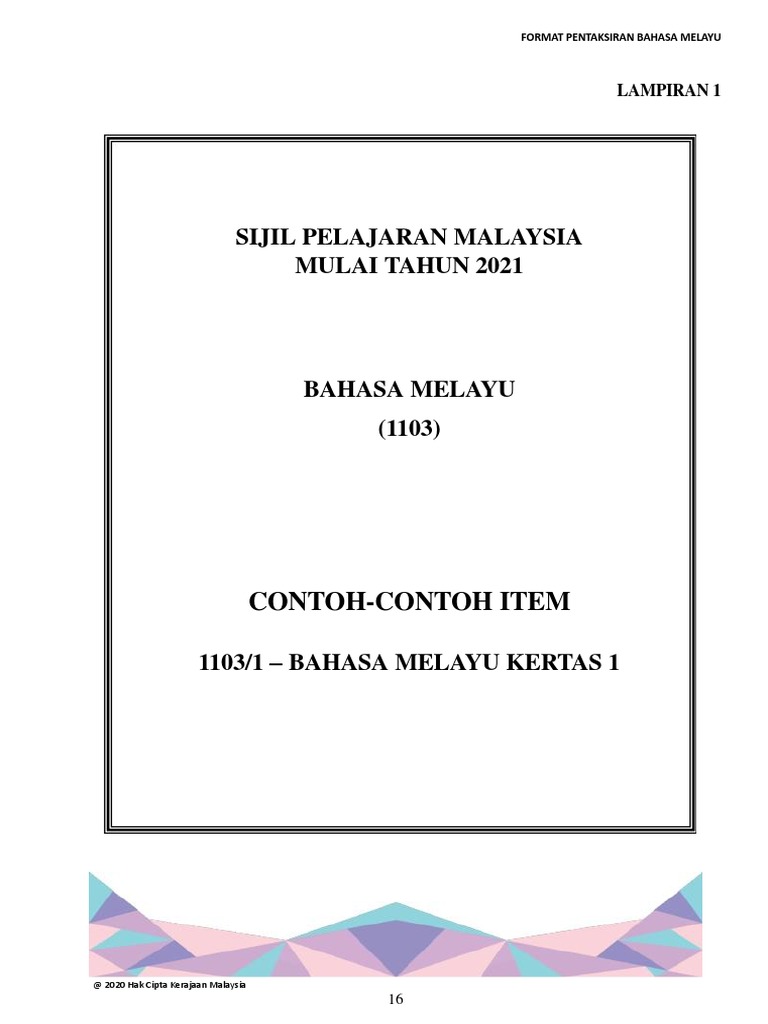 Buku Format Spm 2021 1103 Bahasa Melayu 16 Pdf