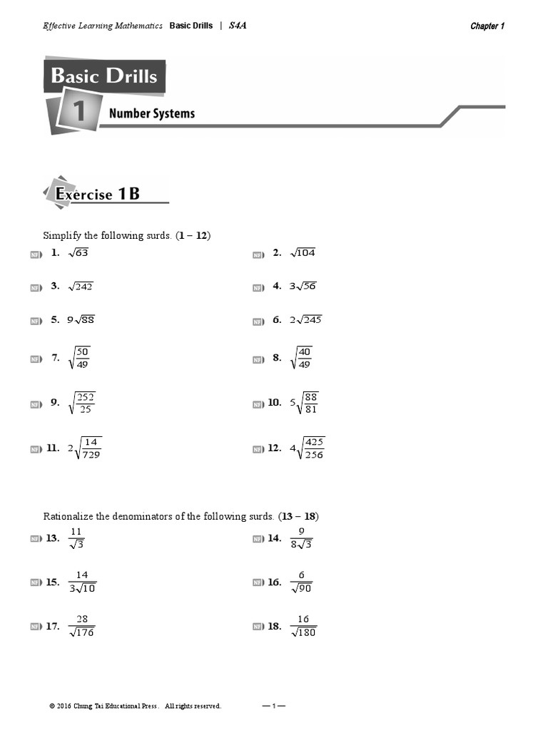 Simplify The Following Surds. (1 12) : Effective Learning Mathematics | PDF