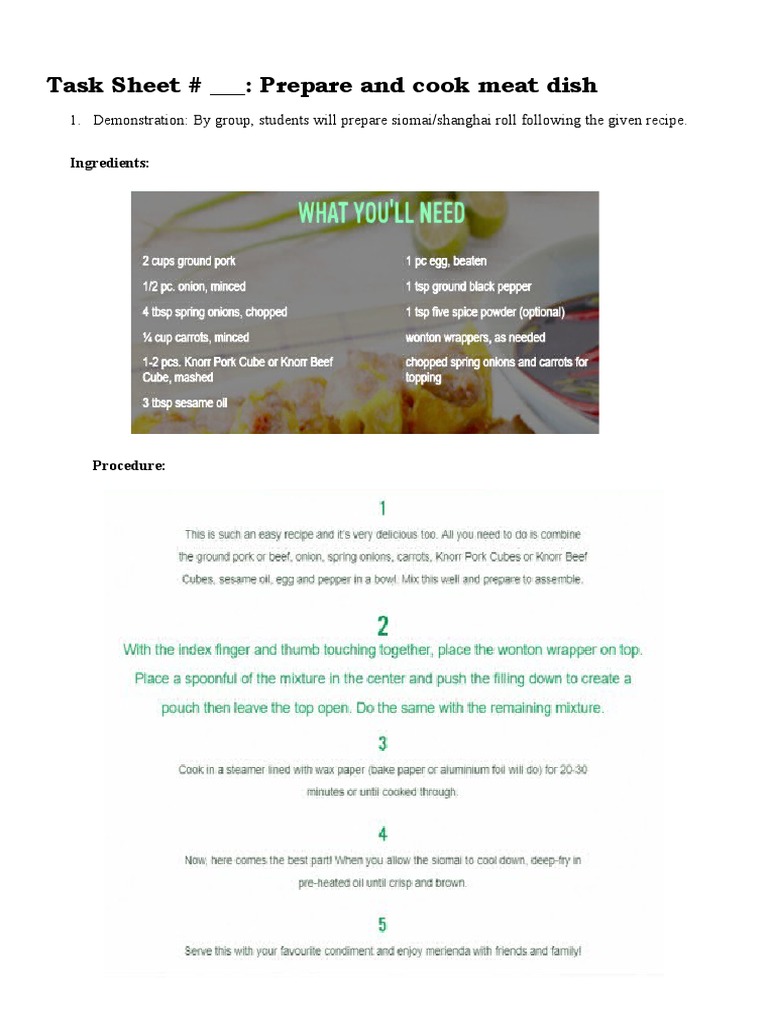 Grade 7 Cookery Lesson Plan: Meat Dish | PDF