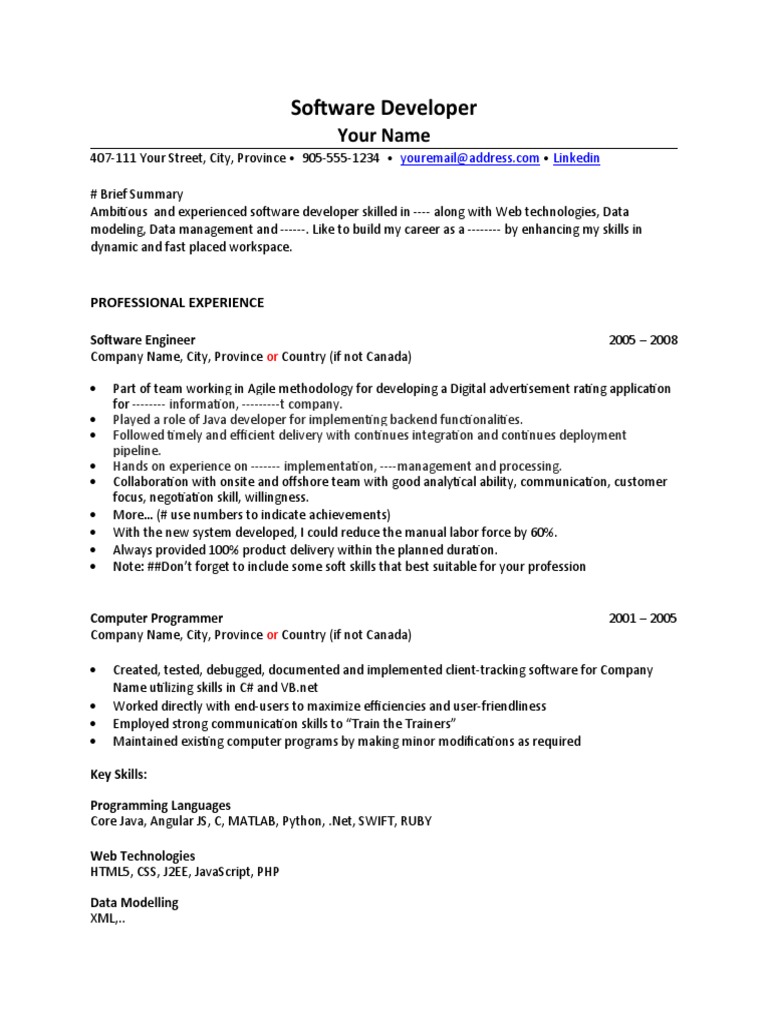 Experienced Software Developer Resume | PDF | Programmer | Computer ...