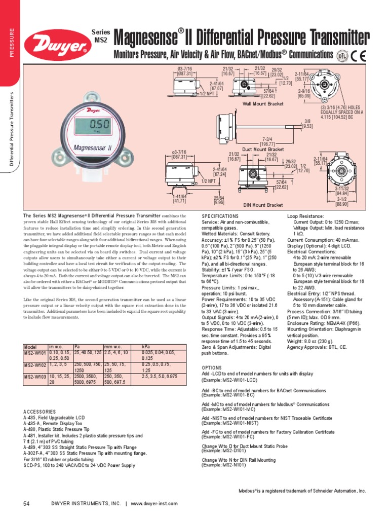 Magnesense Ii Differential Pressure Transmitter Monitors Pressure, Air