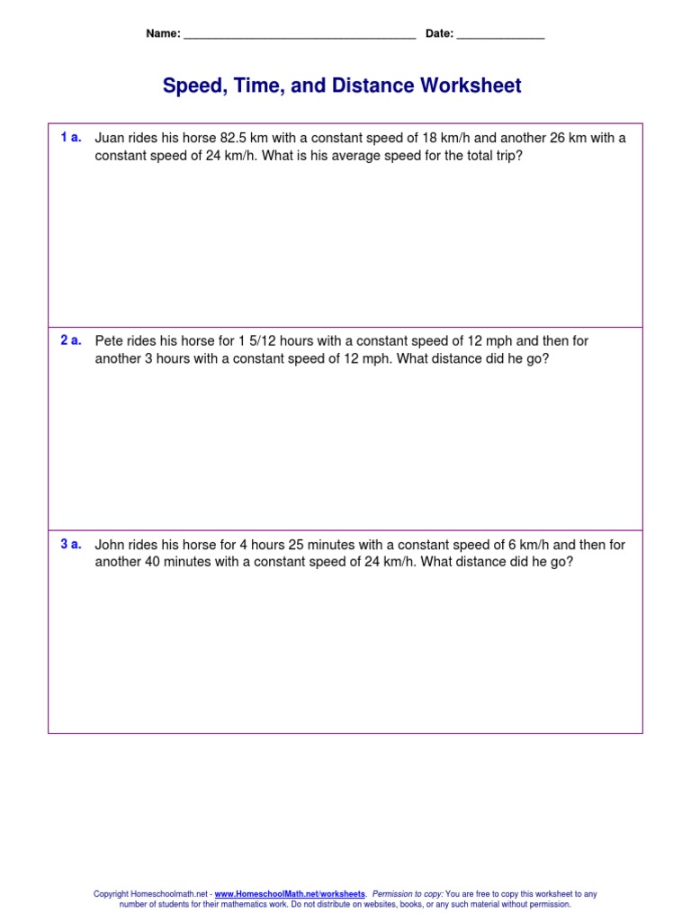 Speed, Time, and Distance Worksheet: Name: - Date | PDF | Science ...