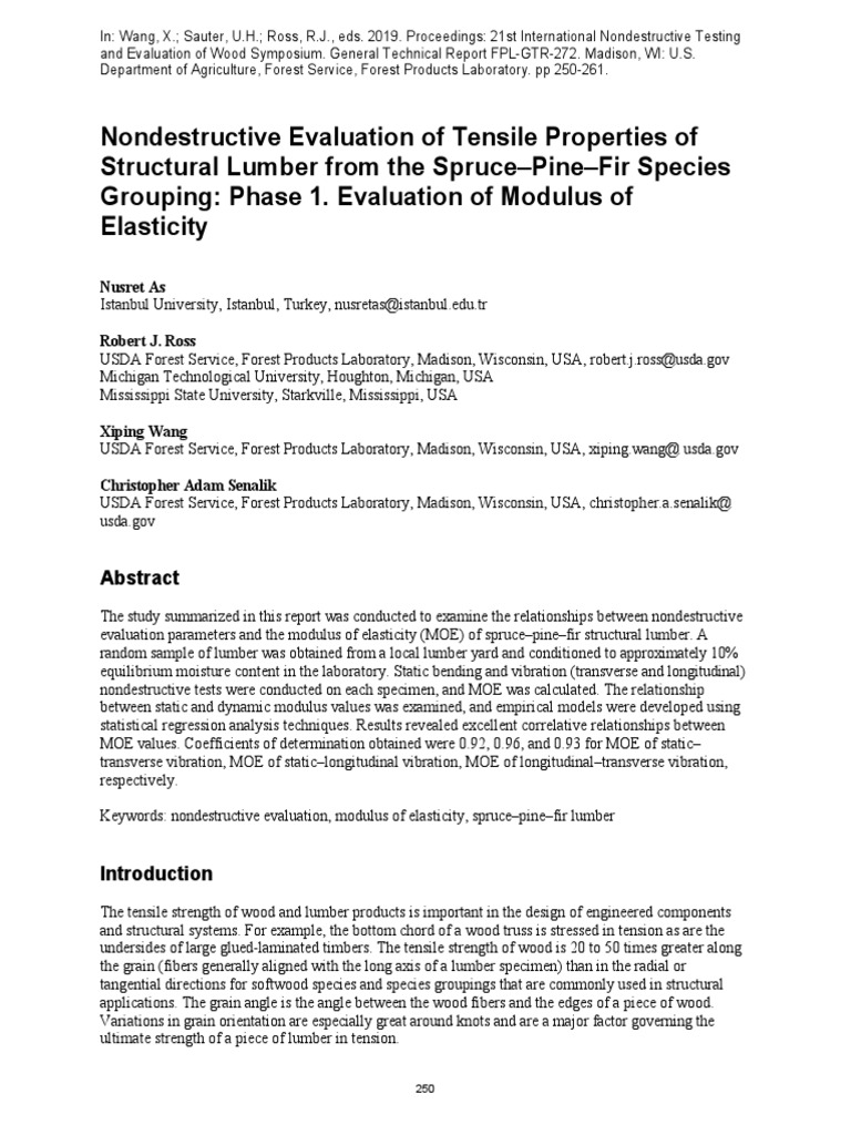 Nondestructive Evaluation of Tensile Properties of Structural Lumber ...