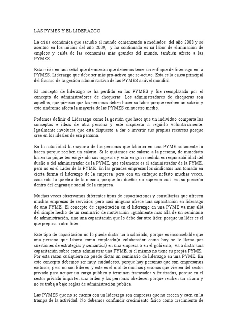 Las Pymes y El Liderazgo | PDF | Pequeñas y medianas empresas | Liderazgo